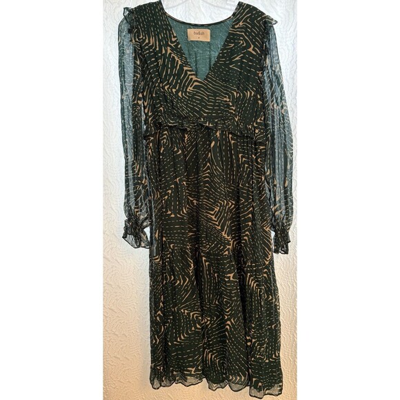 Ba&sh Lady Dress Women 2 US 6 Midi Forrest Fairy Geo Design Bohemian Green/Cream - Picture 9 of 16